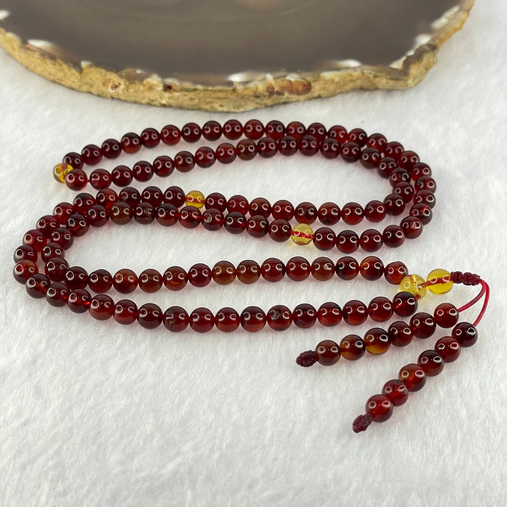 Natural Red Blood with Yellow Amber Beads Necklace 天然血珀项链 12.30g 60cm 5.6mm 110 Beads - Huangs Jadeite and Jewelry Pte Ltd