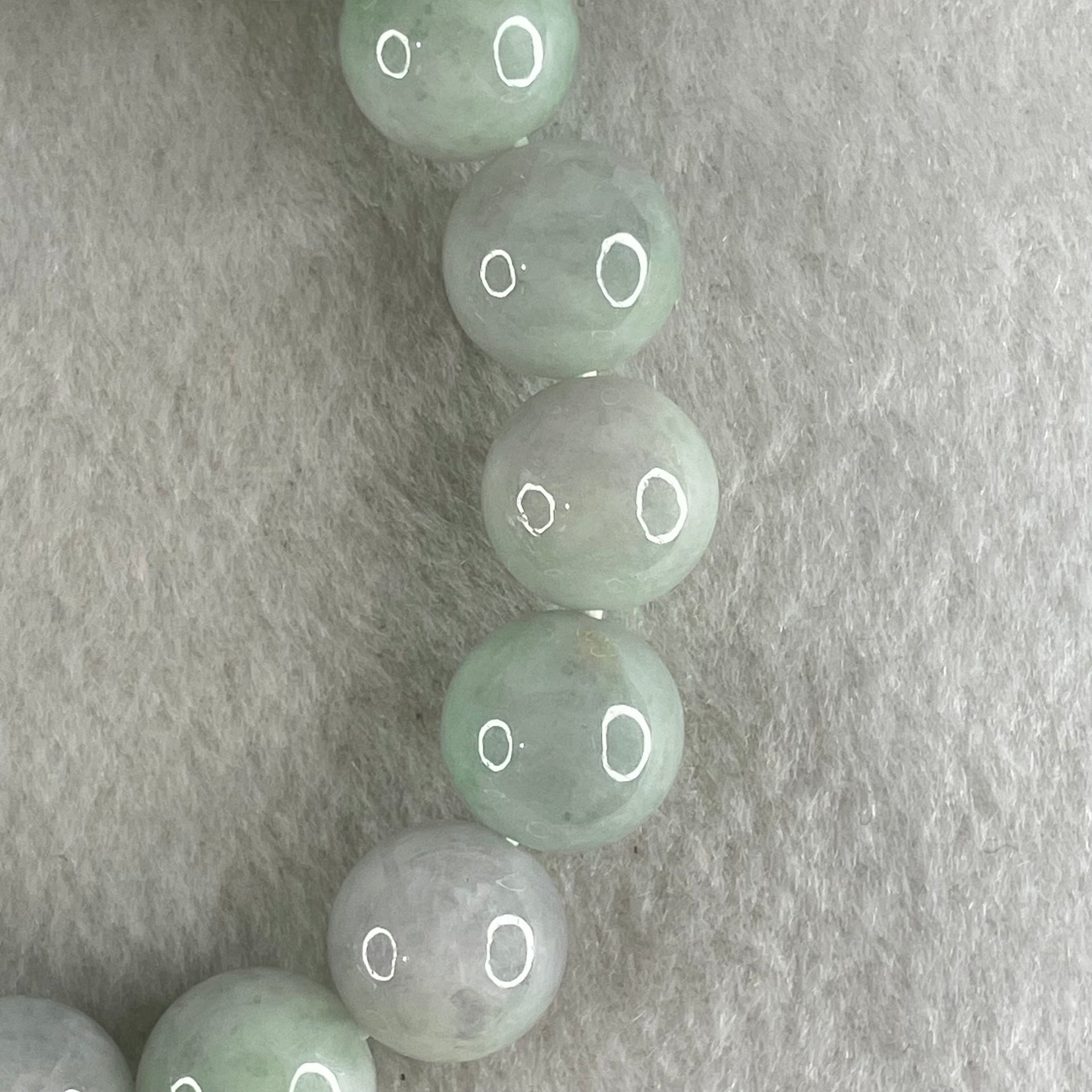Type A Light Green with Slight Light Lavender Jadeite Beads Bracelet 48.08g 15cm 12.2mm 16 Beads - Huangs Jadeite and Jewelry Pte Ltd