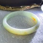 Type A Light Blueish Green and Red and Brown Patches Jadeite Oval Bangle Internal Diameter 54.3mm 32.17g 10.4 by 6.5mm (Very Slight Internal Lines) - Huangs Jadeite and Jewelry Pte Ltd