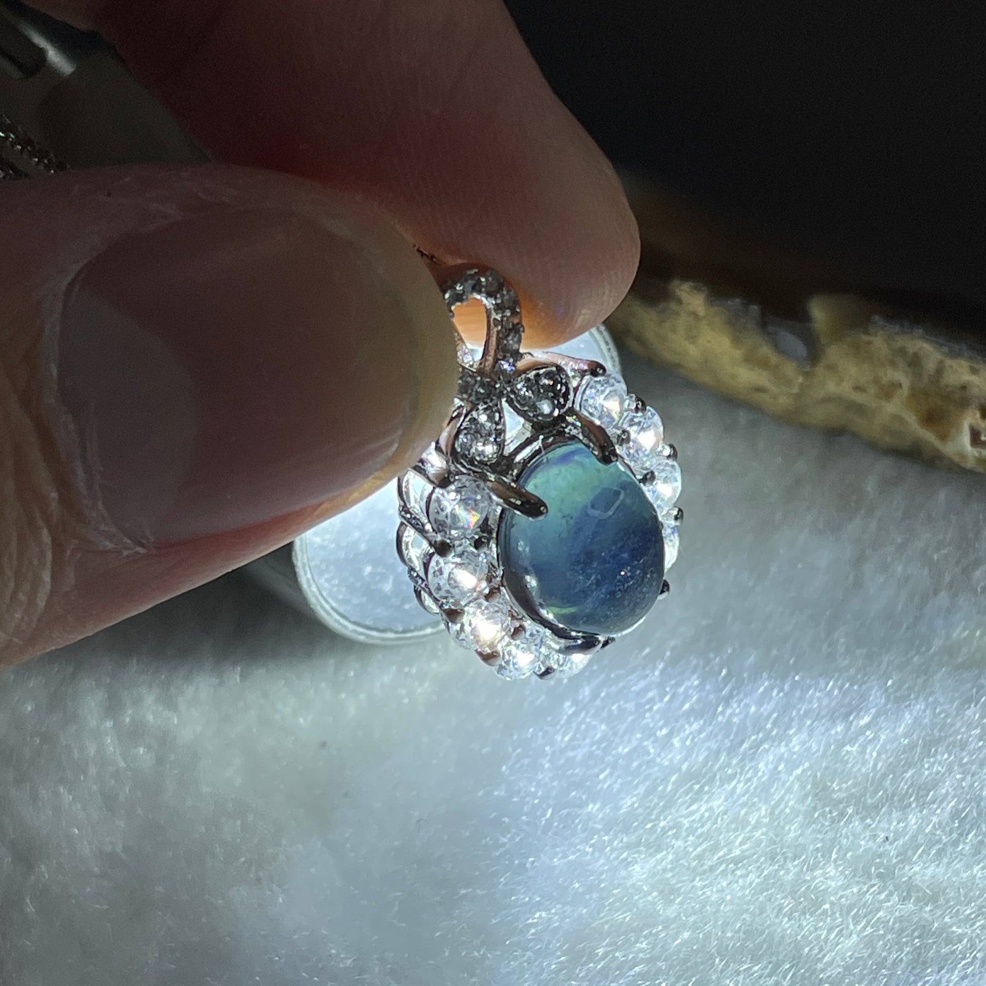Natural Blue Aquamarine Cabochon Pendant on S925 Sliver 5.11g 9.8 by 6.7 by 3.8mm - Huangs Jadeite and Jewelry Pte Ltd