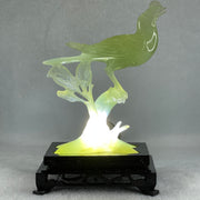 Natural Green Serpentine Javan Mynah Birds on Tree with Wooden Stand Display 338.9g 125.0 by 175.0 by 78.0mm - Huangs Jadeite and Jewelry Pte Ltd