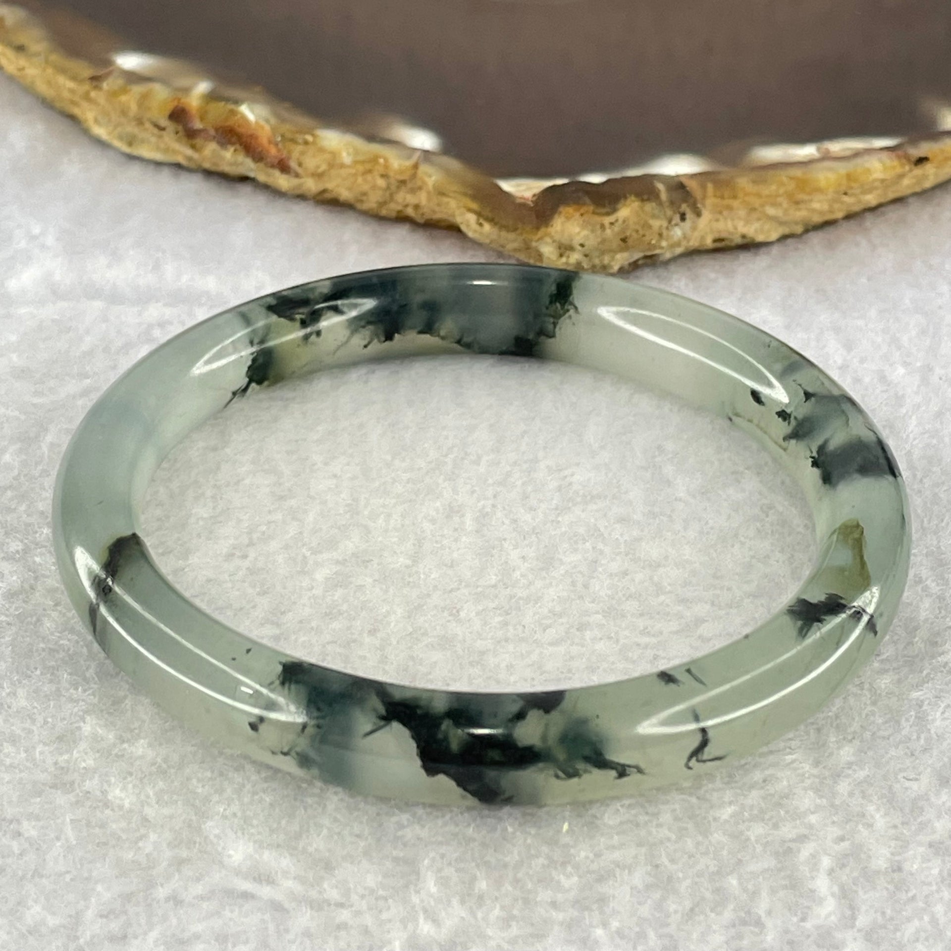 Translucent Grey with Green Piao Hua Sodium Feldspar Jade Bangle Internal Diameter 55.1mm 8.4 by 7.7mm (External Line) - Huangs Jadeite and Jewelry Pte Ltd