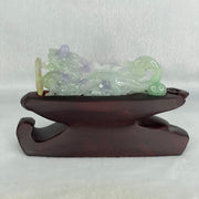 Type A Light Green with Deep Bright Lavender and Yellow Jadeite Pendant 45.66g 8.3 by 3.9 by 11mm with Wooden Stand - Huangs Jadeite and Jewelry Pte Ltd