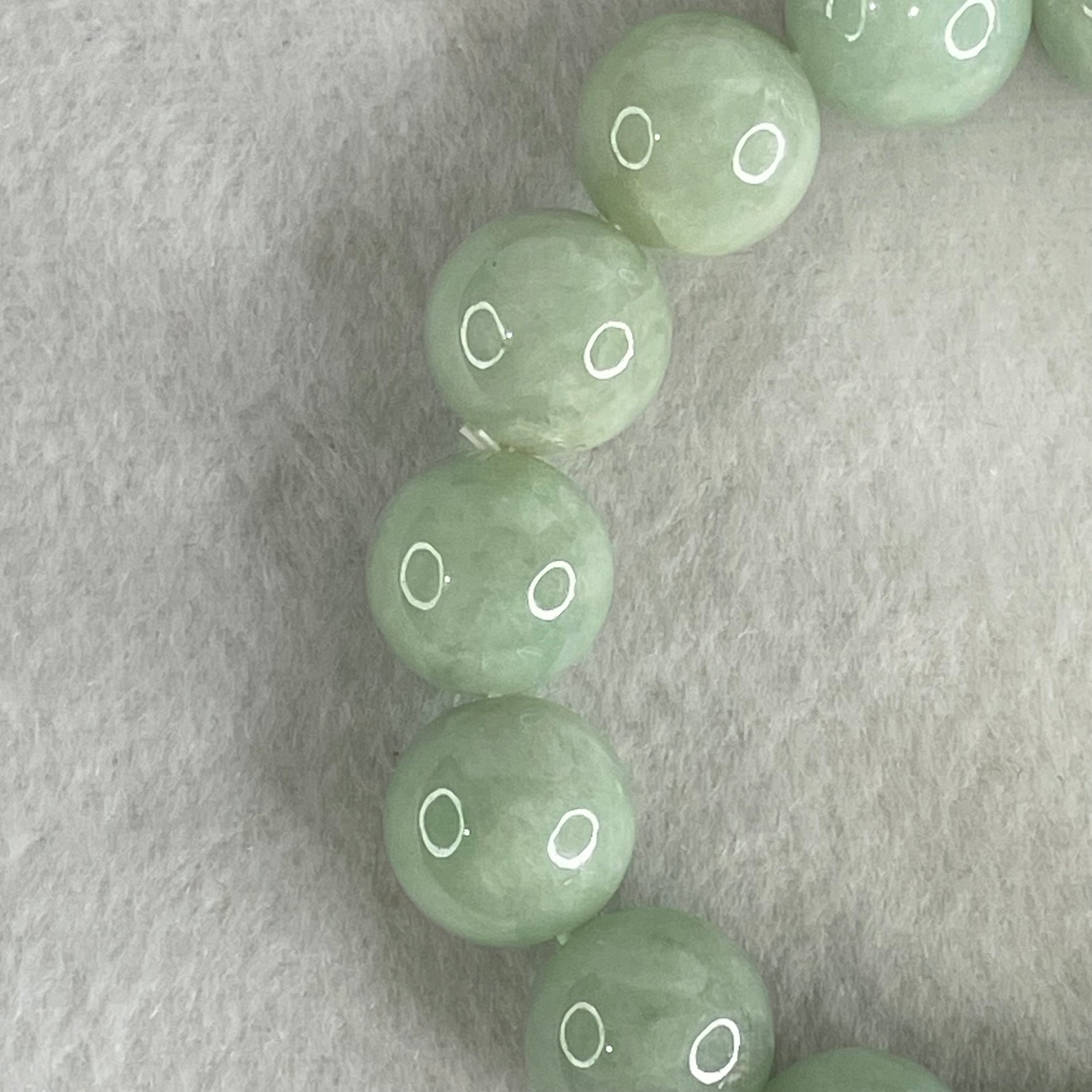 Type A Light Green Jadeite Beads Bracelet 67.56g 16cm 13.9mm 15 Beads (Slight Internal Lines) - Huangs Jadeite and Jewelry Pte Ltd