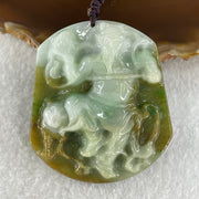 Type A Natural Light with Dark Green Jadeite Wu Cai Shen Zhao Gong Ming God of Wealth with Tiger Pendant 55.47g 53.6 by 47.1 by 4.4mm - Huangs Jadeite and Jewelry Pte Ltd