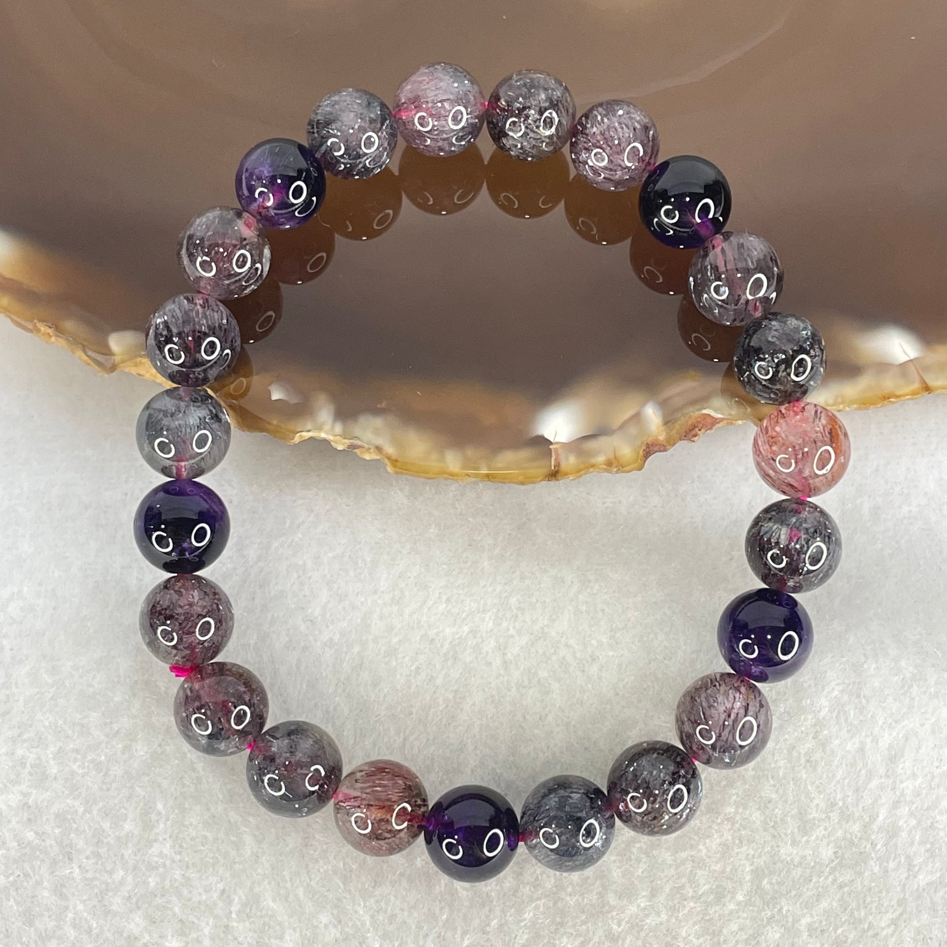 Good Grade Natural Blackcurrant Super 7 Beads Bracelet 20.68g 16.5cm 8.7mm 23 Beads - Huangs Jadeite and Jewelry Pte Ltd