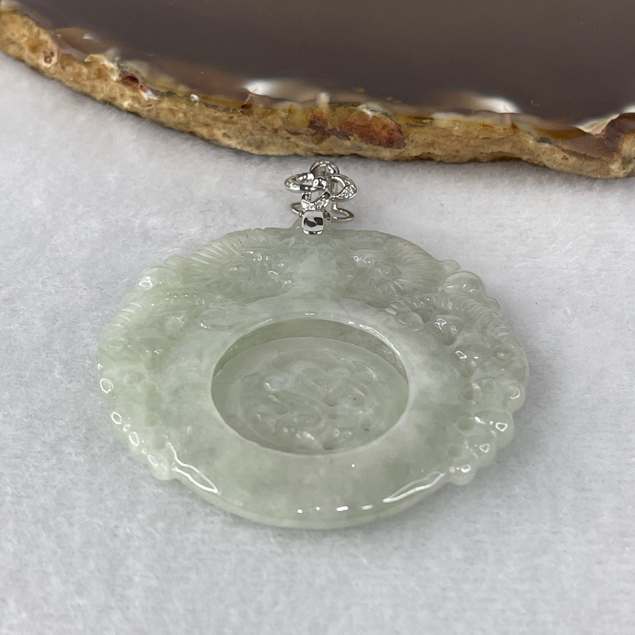 Natural Type A Light Green Jadeite "San Yang Kai Tai" 3 Goats Pendant | Interactive Kinetic Movable Pixiu Wealth Ring Element | Solid 18K White Gold & Diamond Pave Clasp | 21.61g 49.2x48.9x5.0mm