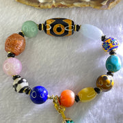 Muti Treasure with Tibetan Old Oily Agate Dzi Beads 3 Eye with Natural Crystals Beads Bracelet 37.56g 16.5cm 21.8 by 13.5mm, 11.2 by 11.7mm, 9.8 by 10.3mm - Huangs Jadeite and Jewelry Pte Ltd
