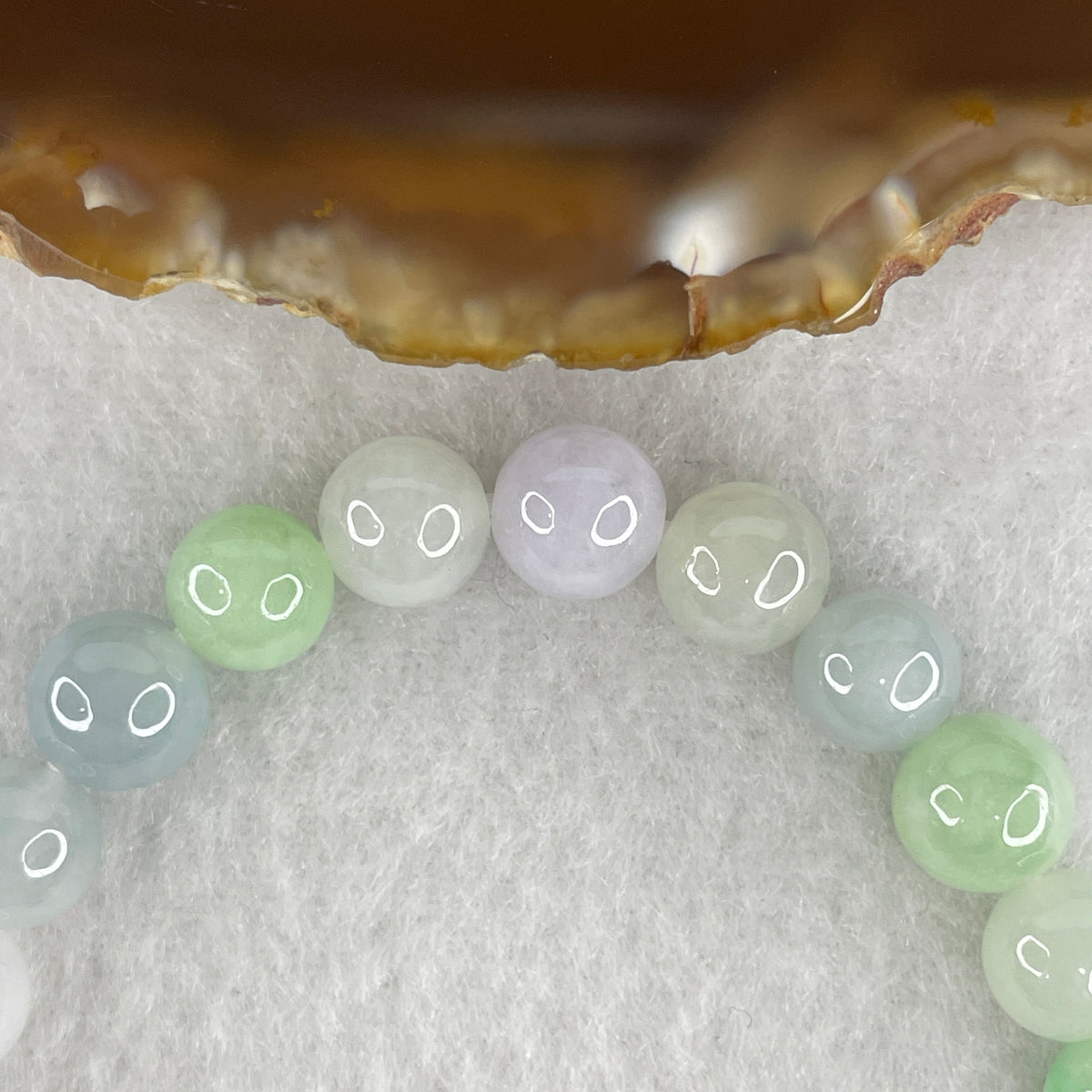 Natural Type A Green & Lavender Jadeite Beads Bracelet | 15.5cm Strand of 24 Beads 8.2mm (20.74g | "Chun Dai Cai" Dual Spectrum | Royal Fortune, Vitality & Heart Harmony)