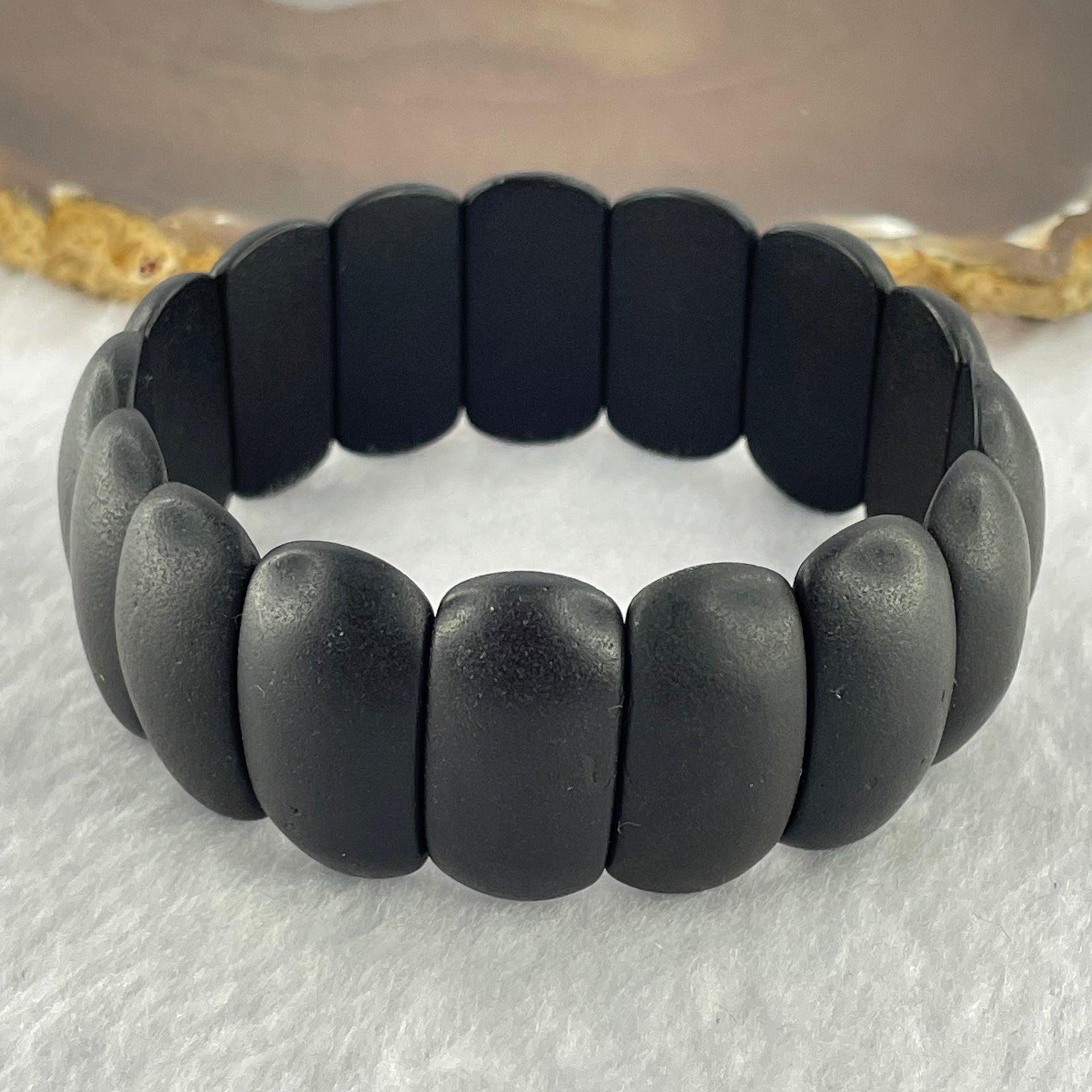 Natural Dark Matt Black Amber Beads Bracelet 天然大黑天翁琥珀手链 21.85g 18cm 24.8 by 13.1 by 6.2mm 16pcs - Huangs Jadeite and Jewelry Pte Ltd