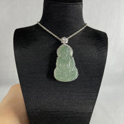 Natural Type A Icy Blueish Green Jadeite Guanyin Pendant Necklace in S925 Silver | (23.44g | 59cm S925 | 39.5 x 25.0 x 2.5mm | Compassion, Peace & Lifelong Protection Anchor, Feng Shui Guardian) - Huangs Jadeite and Jewelry Pte Ltd