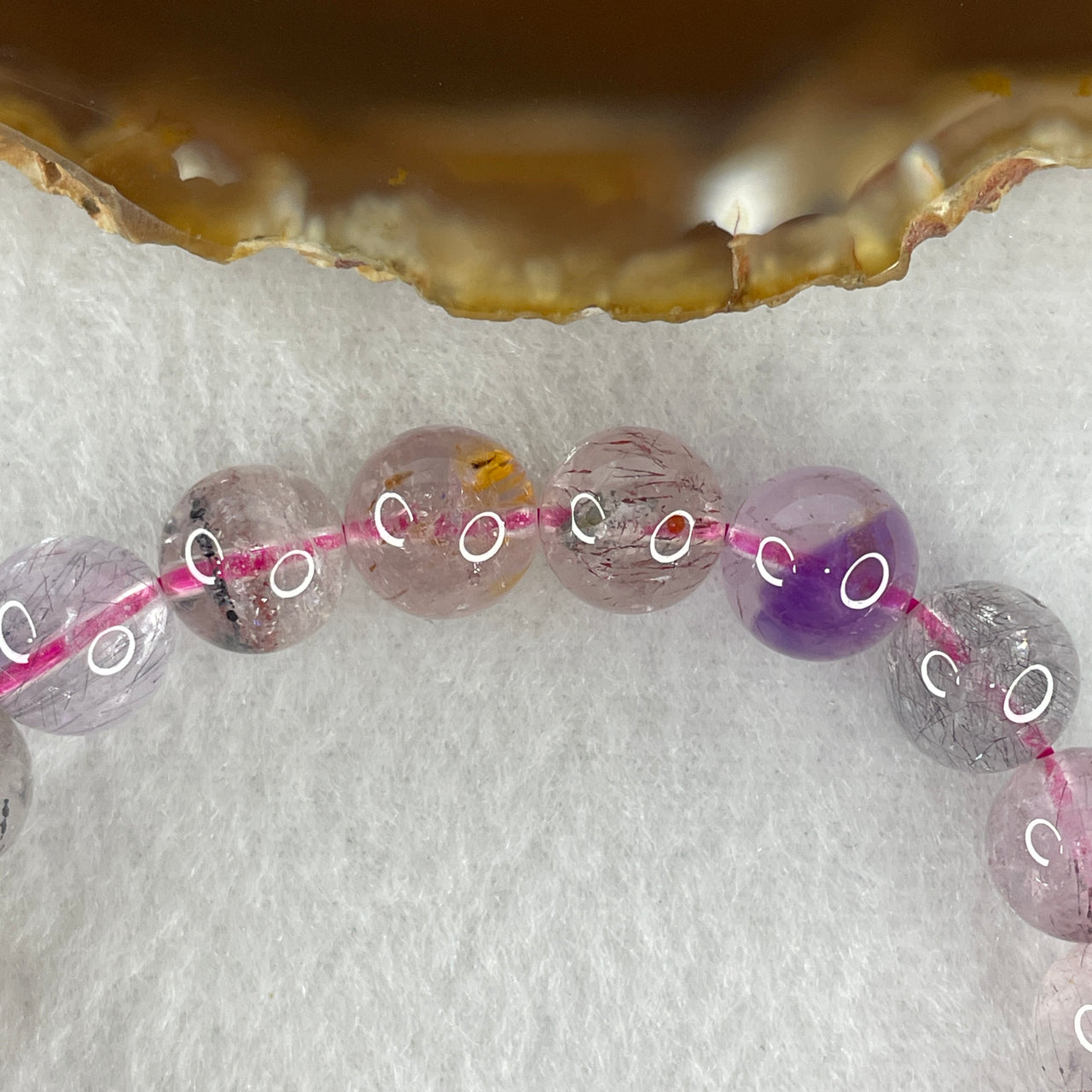 Certified Above-Average Grade Natural Super 7 Crystal Beads Bracelet | Substantial Statement Strand | Authentic Sacred Seven Multi-Mineral Inclusions Quartz Spiritual Catalyst & Auric Shield Bracelet (25.40g | 16cm Length | 9.9mm | 20 Beads)