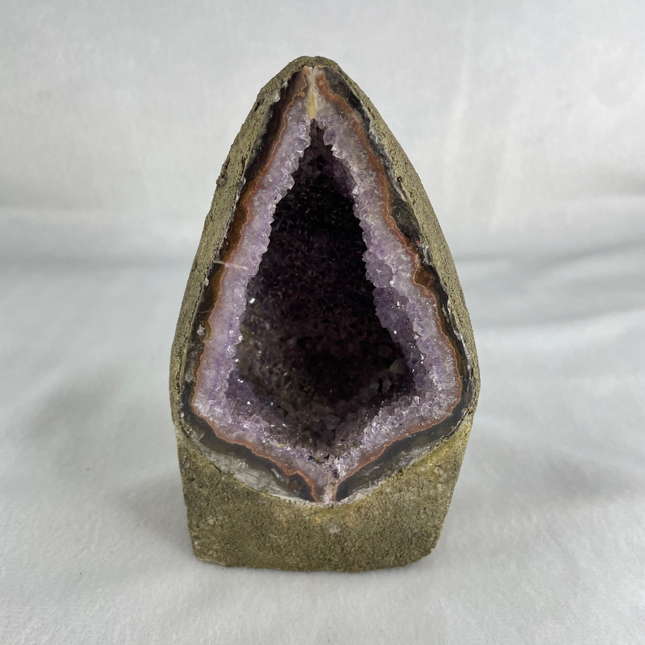 Natural Amethyst Cave with Wooden Stand 973.3g 93.9 by 102.8 by 170.0mm - Huangs Jadeite and Jewelry Pte Ltd
