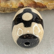 Natural Powerful Tibetan Old Oily Dark Brown With White Agate 3 Eyes Dzi Bead Heavenly Master (Tian Zhu) 三眼天诛 5.06g 17.6 by 13.5mm - Huangs Jadeite and Jewelry Pte Ltd