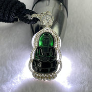 Type A Translucent Black Omphasite Jadeite Guan Yin 24.8 by 15.3 by 1.8mm Pendant in S925 Sliver Pendant 11.89g - Huangs Jadeite and Jewelry Pte Ltd