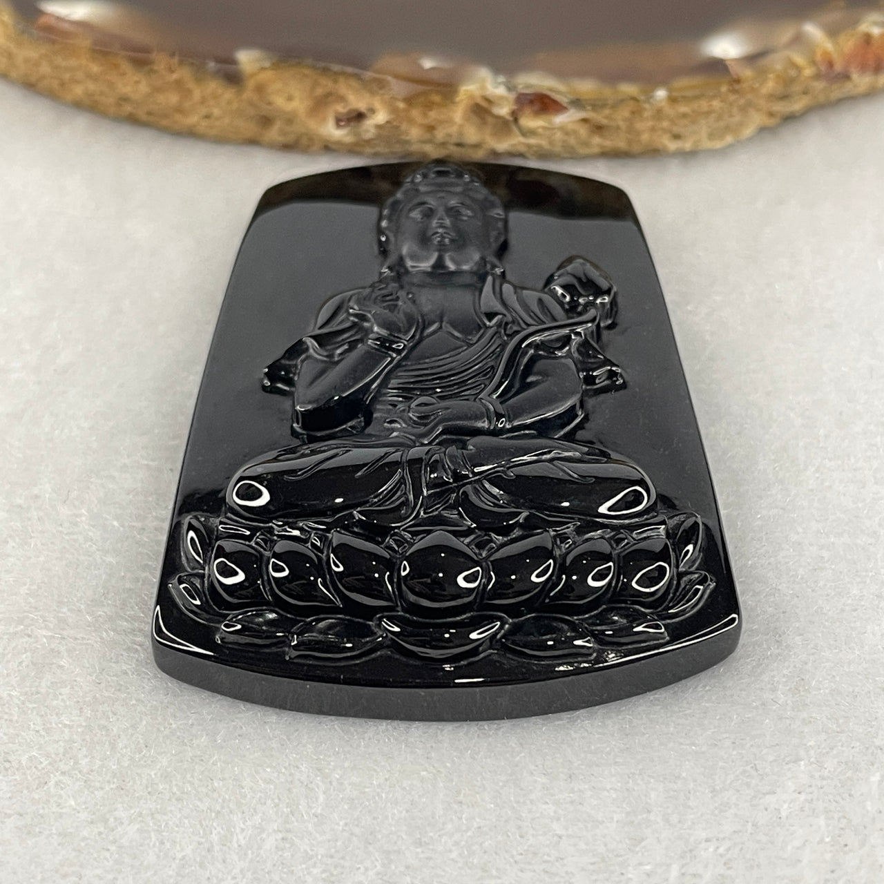 Certified Type A Opaque Black Omphacite Jadeite Bodhisattva Mahasthamaprapta Pendant | Great Strength & Horse Zodiac Amulet (27.51g | 59.3 x 40.8 x 9.2mm)