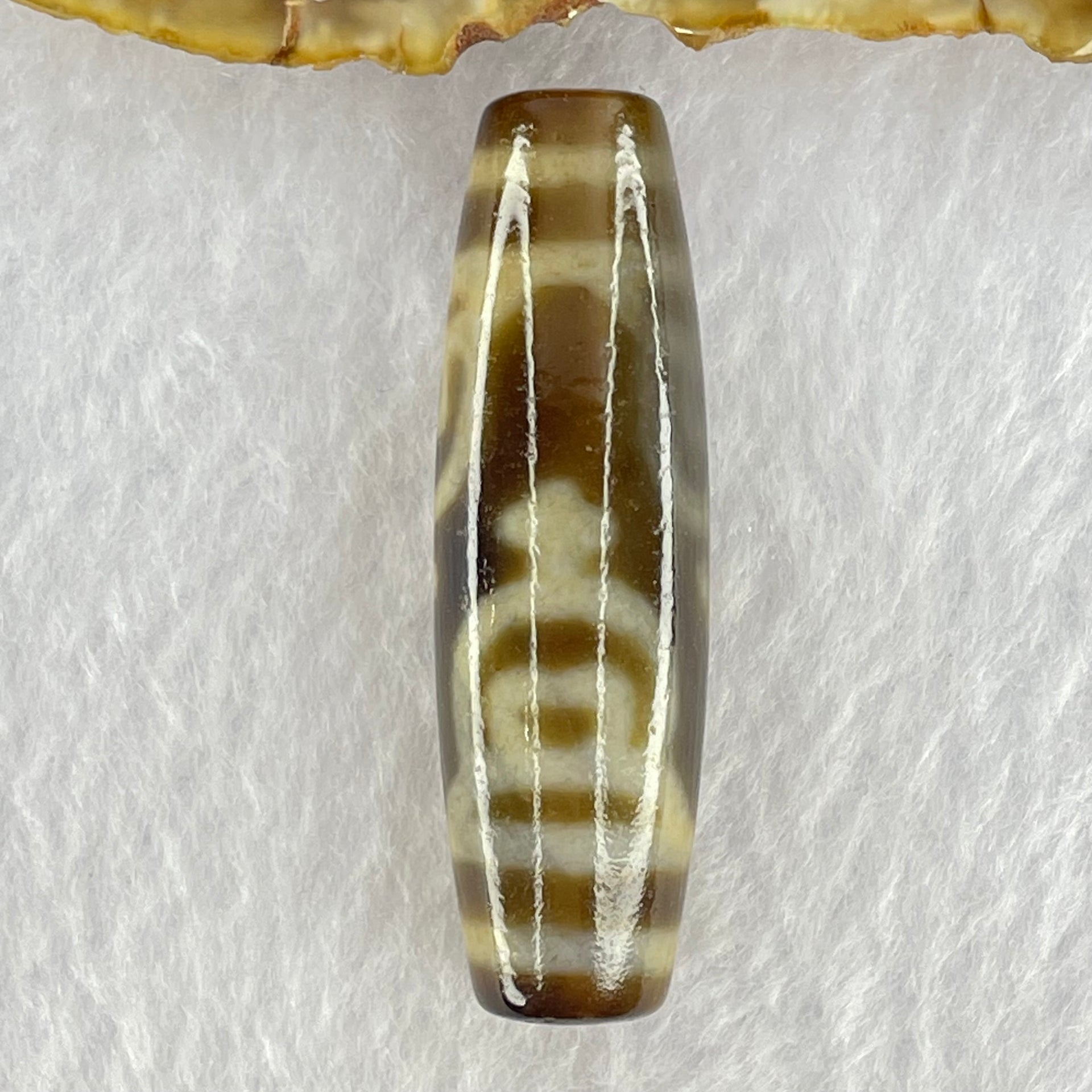 Natural Powerful Tibetan Old Oily Agate 4 Nectar Vessel Dzi Bead Heavenly Master (Tian Zhu) 花蜜容器眼天珠 16.35g 48.9 by 14.6mm - Huangs Jadeite and Jewelry Pte Ltd