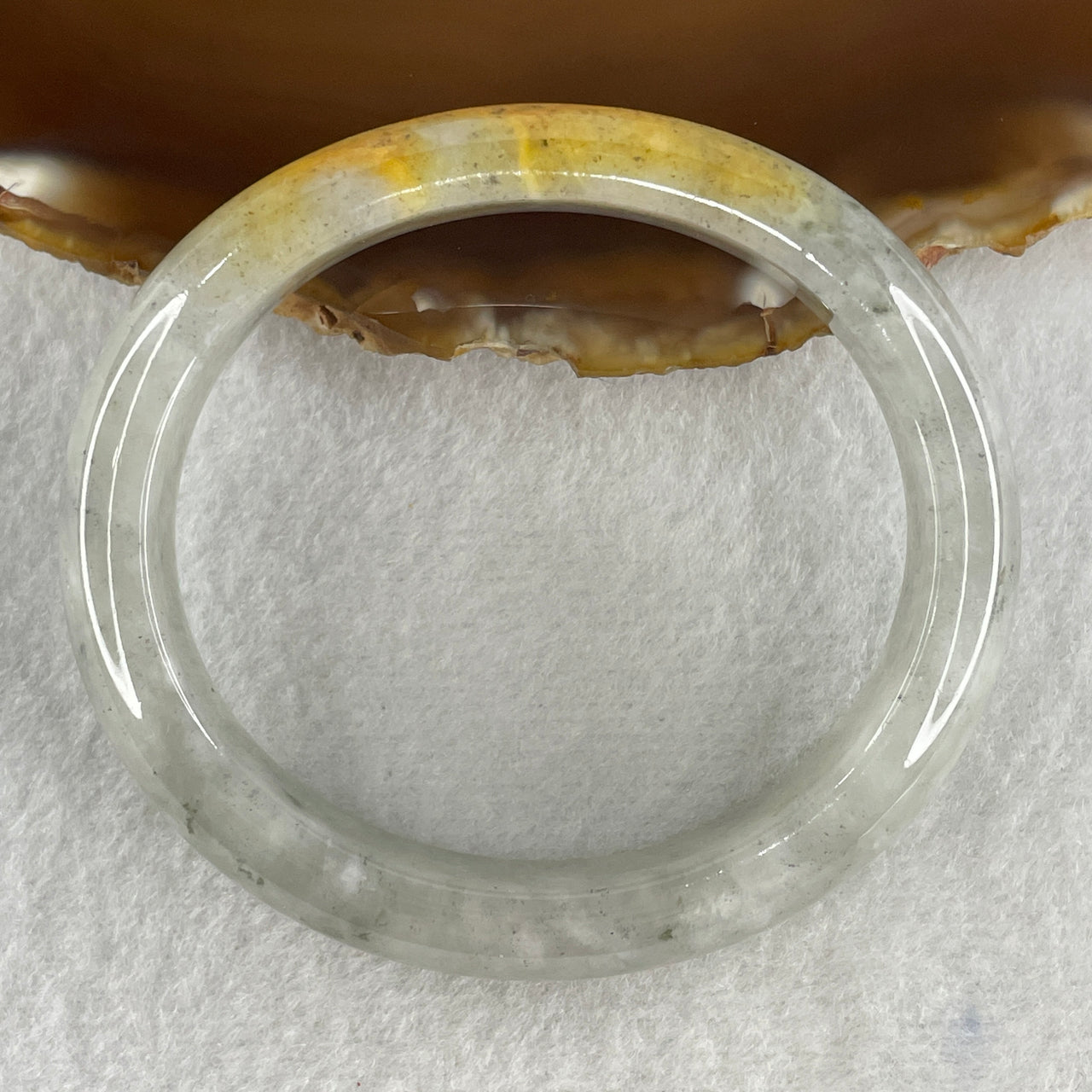 Type A Green Wuji Grey with Yellow Patches Jadeite Oval Bangle Internal Diameter 55.7mm 50.82g 12.7 by 7.7mm ( Slight External Line ) - Huangs Jadeite and Jewelry Pte Ltd