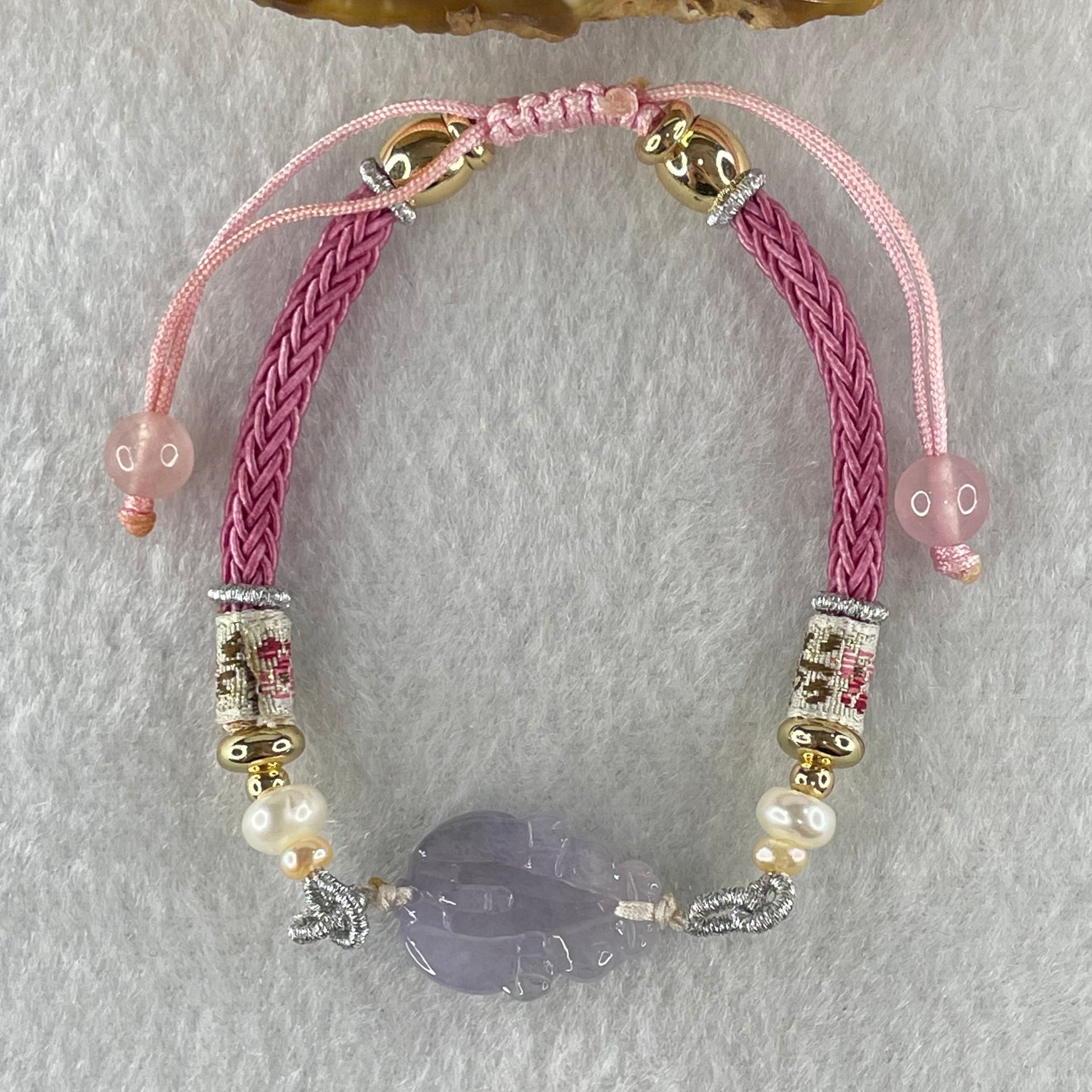 Type A Lavender Jadeite Male Pixiu Charm in String Bracelet 7.02g 17.2 by 12.4 by 7.5mm - Huangs Jadeite and Jewelry Pte Ltd