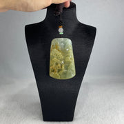 Natural Type A Yellowish Green with Sky Blue Jadeite Shan Shui with Gui Ren Benefactor Pendant 76.29g 67.4 by 43.0 by 12.0mm - Huangs Jadeite and Jewelry Pte Ltd