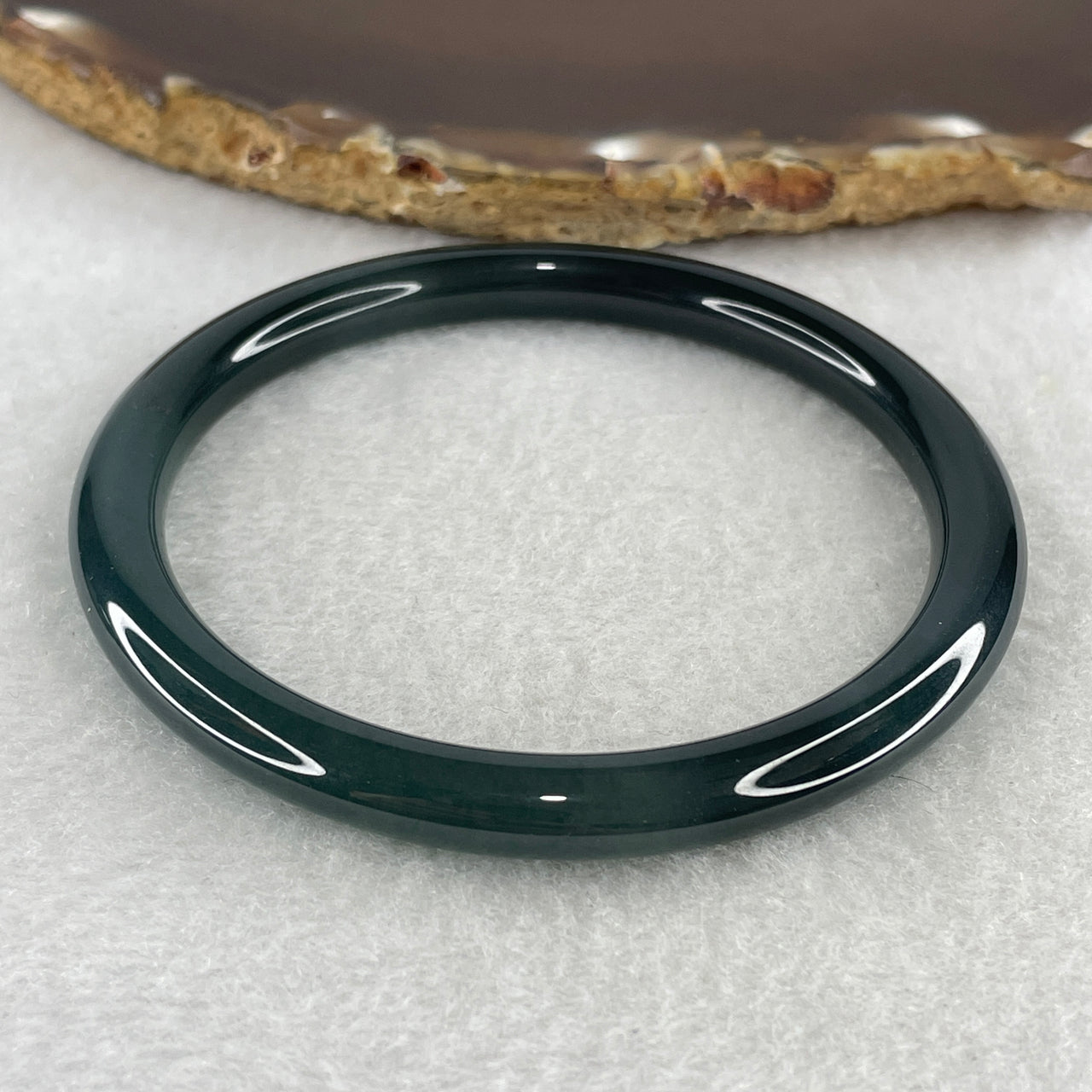 Natural Type A Semi-Icy Dark Blueish-Green Jadeite Bangle | 59.3mm Elegant Thin Round Silhouette | "Perfect" Grade Premium Translucent "Lan Shui" Wrist Heirloom (27.52g 6.8x7.7mm)