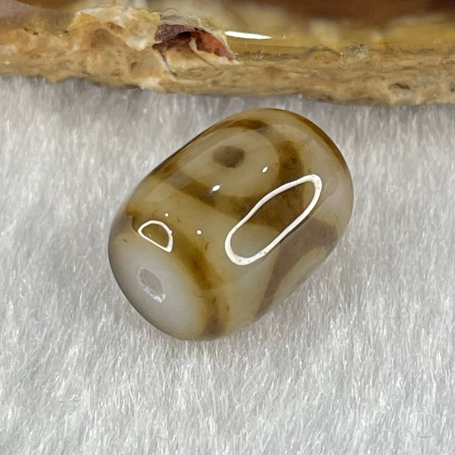 Natural Powerful Tibetan Old Oily Dark and Light Brown Agate 3 Eyes Dzi Bead Heavenly Master (Tian Zhu) 三眼天诛 2.74g 13.7 by 10.7mm - Huangs Jadeite and Jewelry Pte Ltd