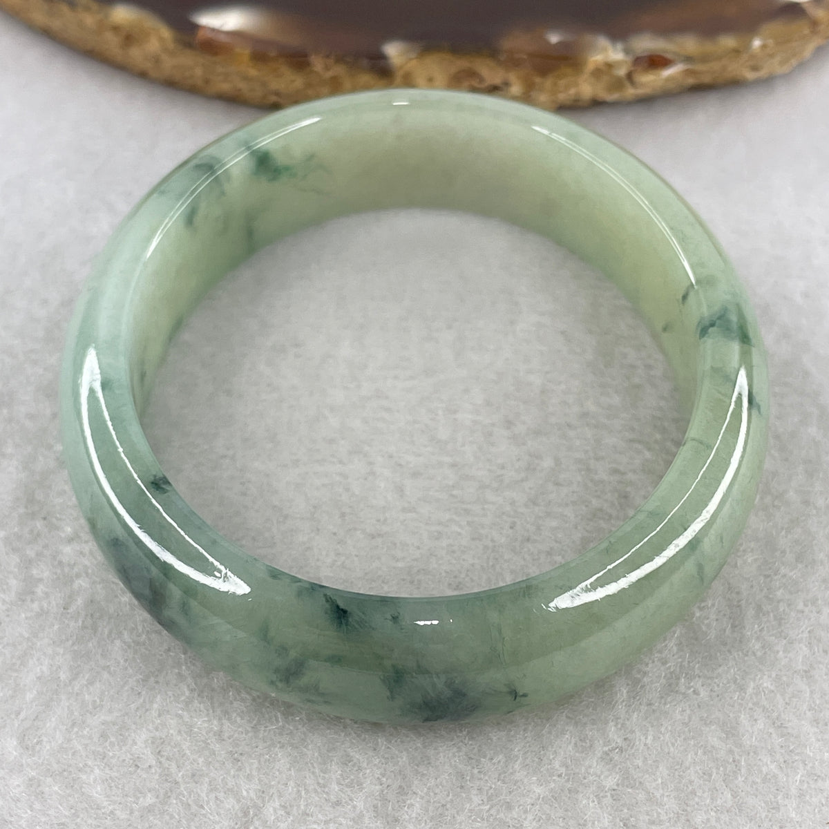 Certified Natural Type A Jelly Green & Green Piao Hua Jadeite Oval Bangle | (43.47g | 54.3mm Inner Diameter | 13.8mm x 6.6mm | Very Very Slight External Rough | Radiance, Steady Wealth "Zheng Cai" Anchor & Feng Shui Prosperity Catalyst) - Huangs Jadeite and Jewelry Pte Ltd