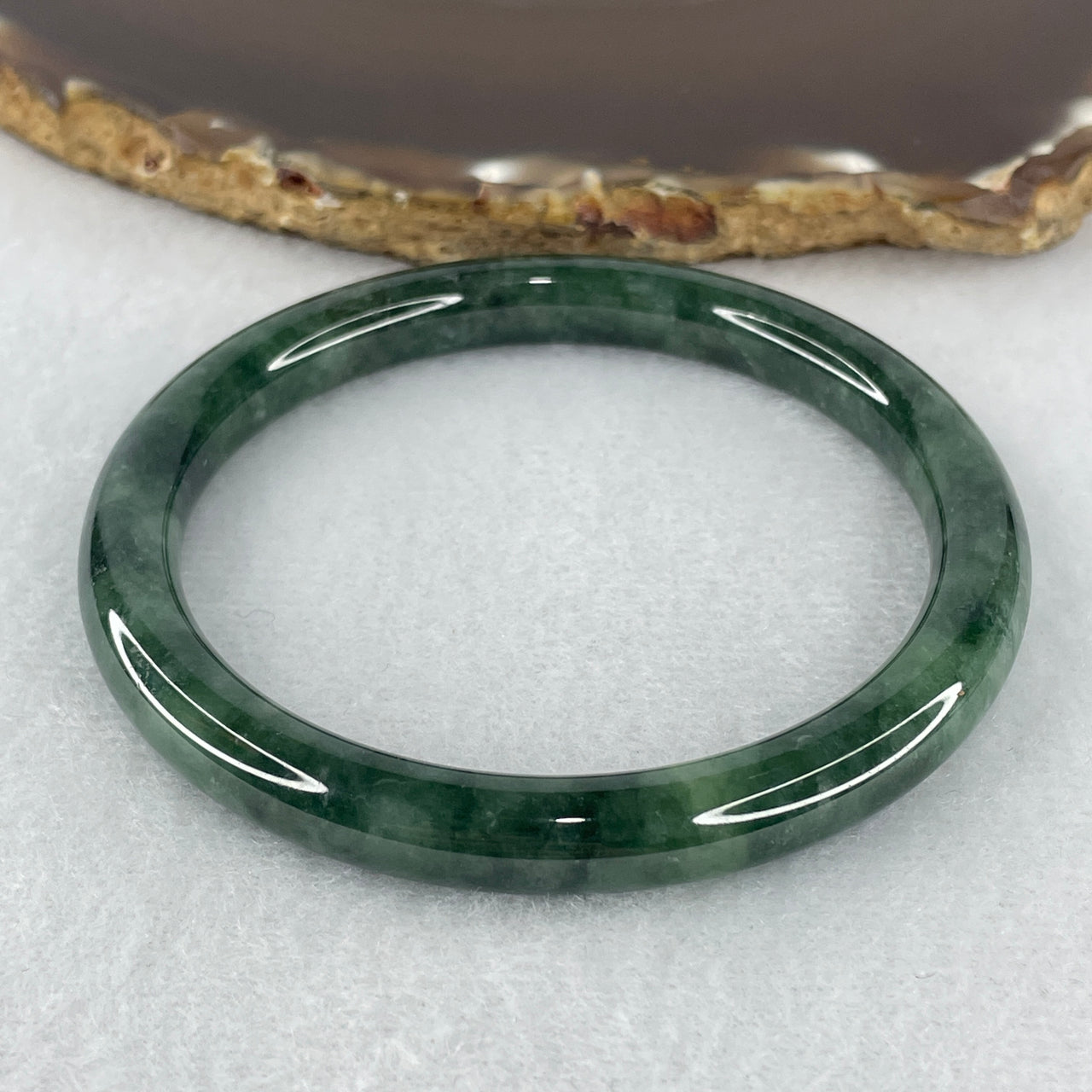 Certified Natural Type A Dark Green Jadeite Bangle | Sleek Round Court Silhouette | Authentic Myanmar Feicui Absolute Grounding & Protection Statement Bangle (33.08g | 57.7mm Inner Diameter | 7.9x7.6mm | Close to Perfect)