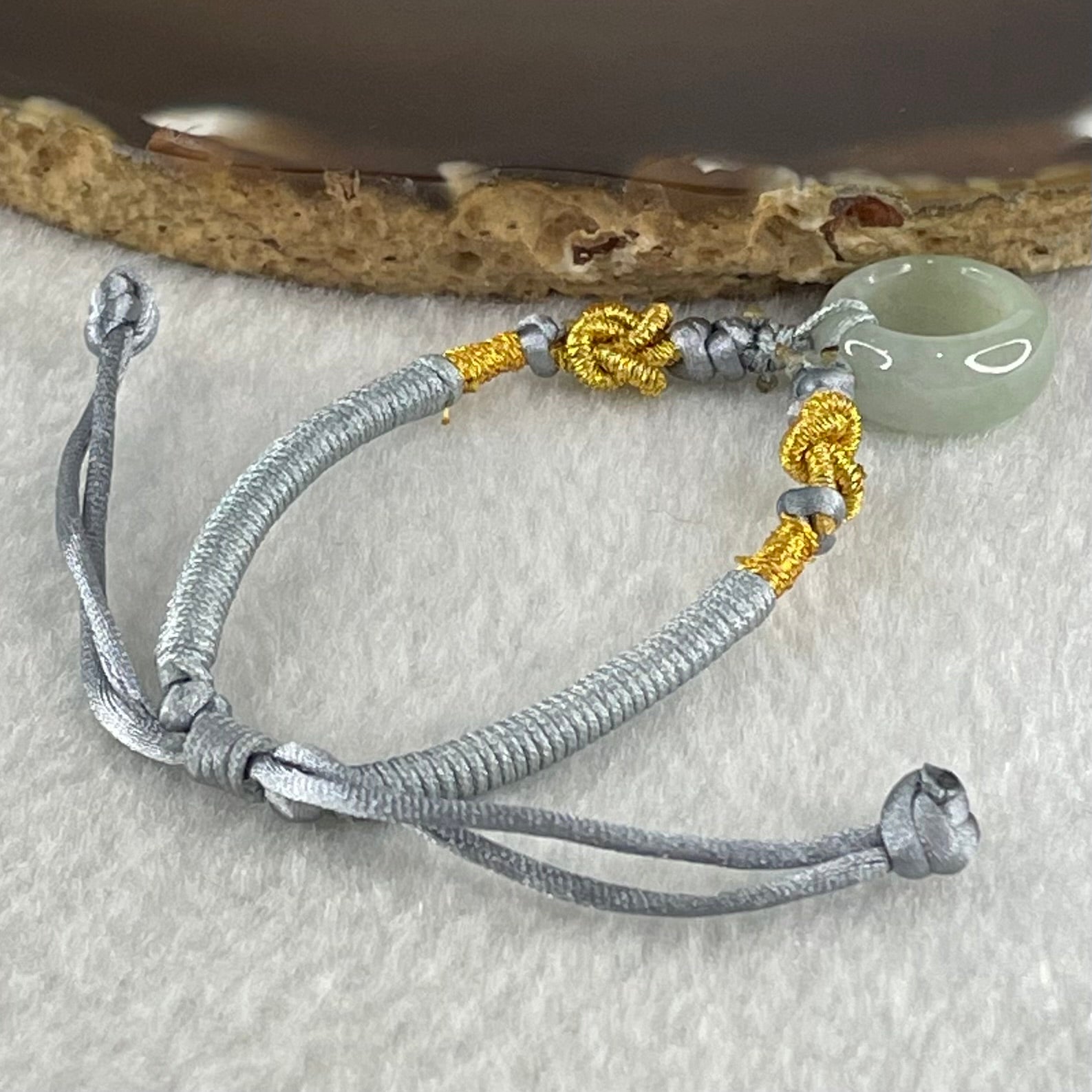 Type A Light Blueish Green Jadeite Ping An Kou String Bracelet 3.13g 15.3 by 6.7mm - Huangs Jadeite and Jewelry Pte Ltd