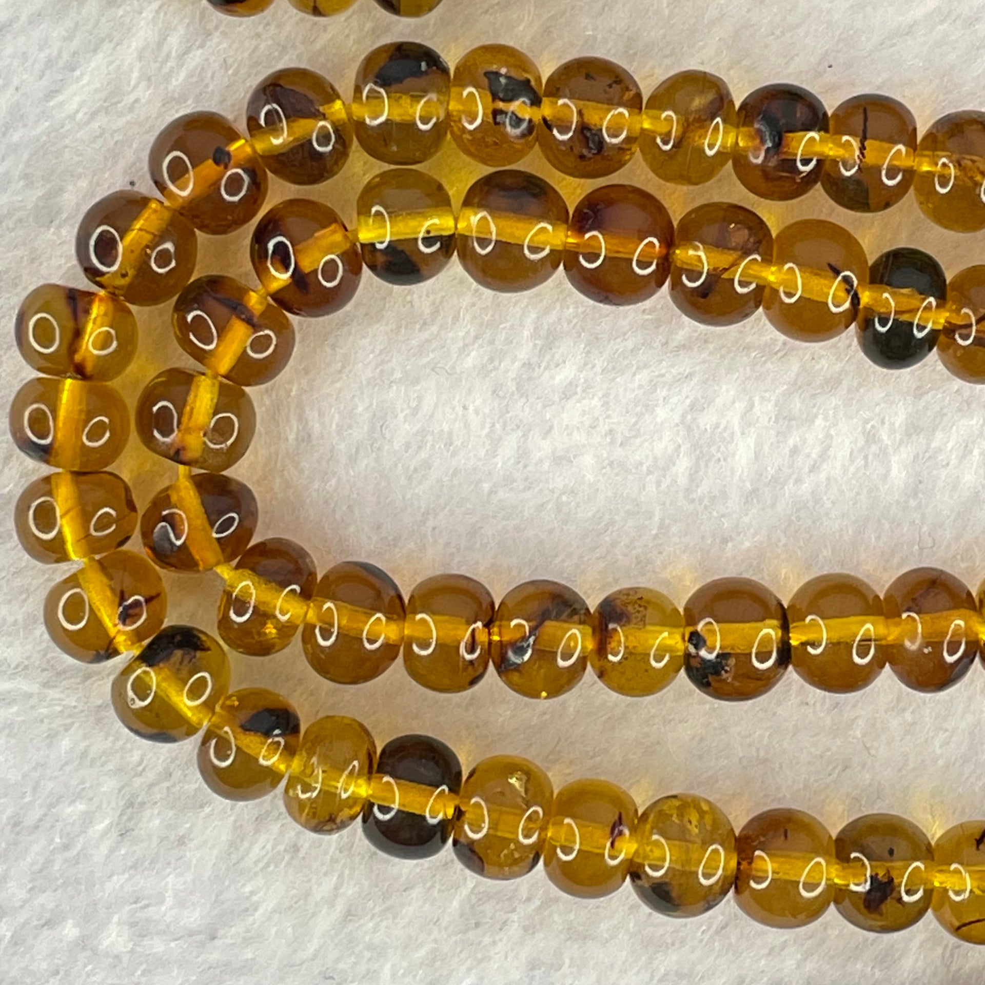 Natural Golden Flower Amber Beads Necklace 天然金珀项链 15.83g 56cm 6.9mm 107 Beads - Huangs Jadeite and Jewelry Pte Ltd