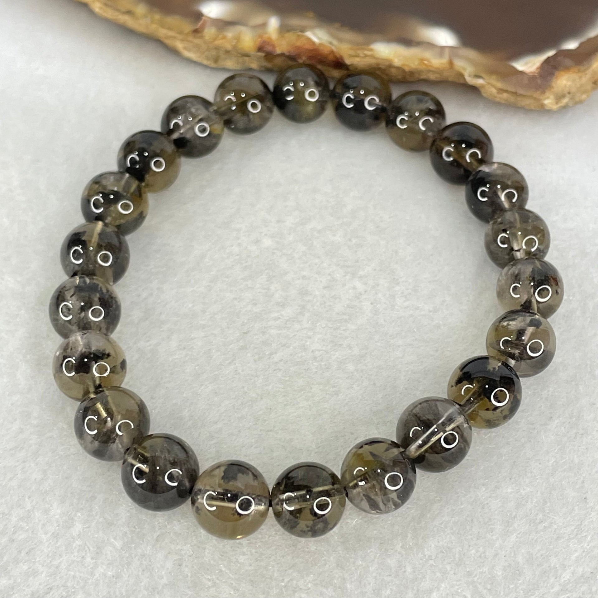 Natural Black Auralite Quartz Beads Bracelet 19.77g 16cm 8.8mm 22 Beads - Huangs Jadeite and Jewelry Pte Ltd