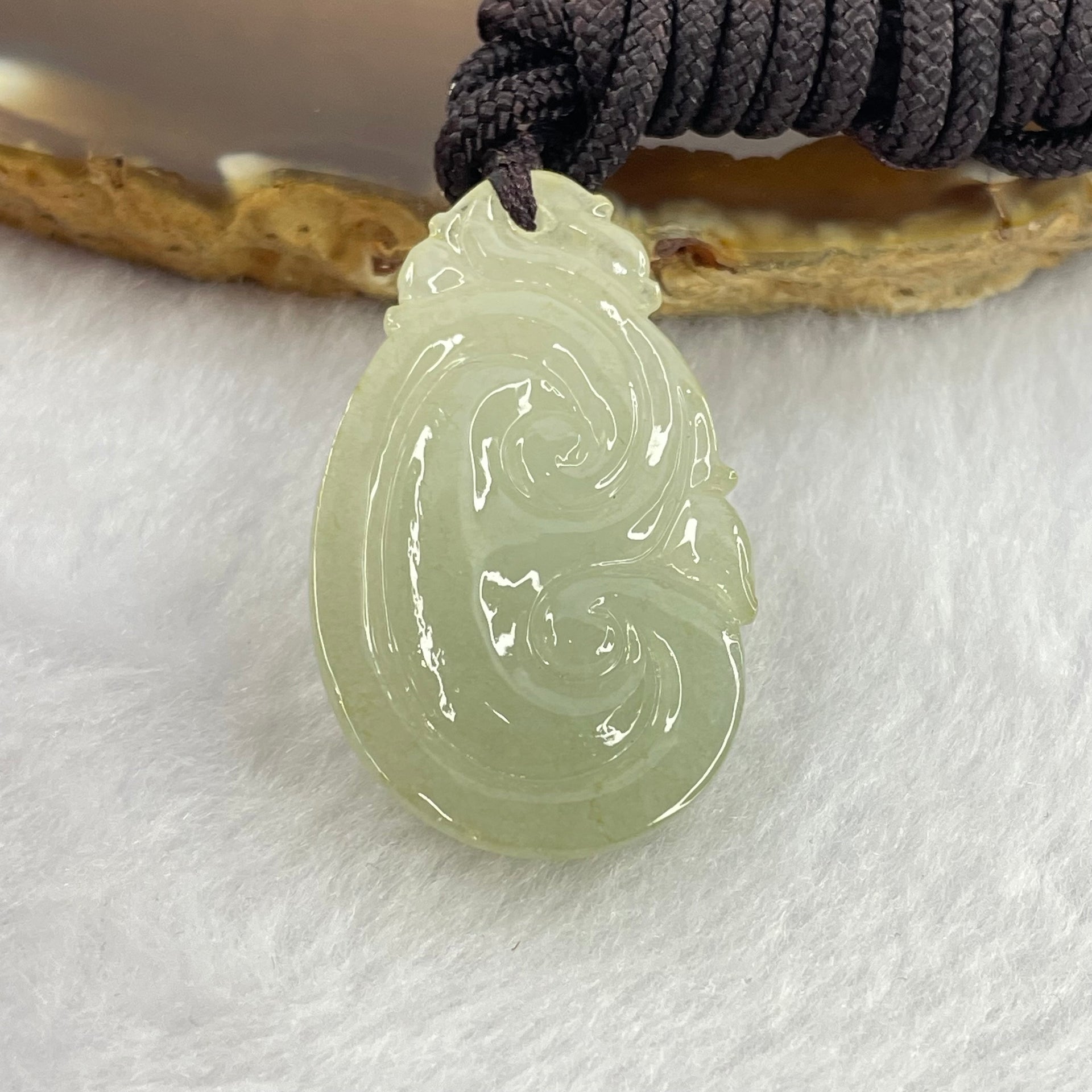 Type A  Green Jadeite Ruyi Pendent 12.13g 35.3 by 22.6 by 8.0mm - Huangs Jadeite and Jewelry Pte Ltd