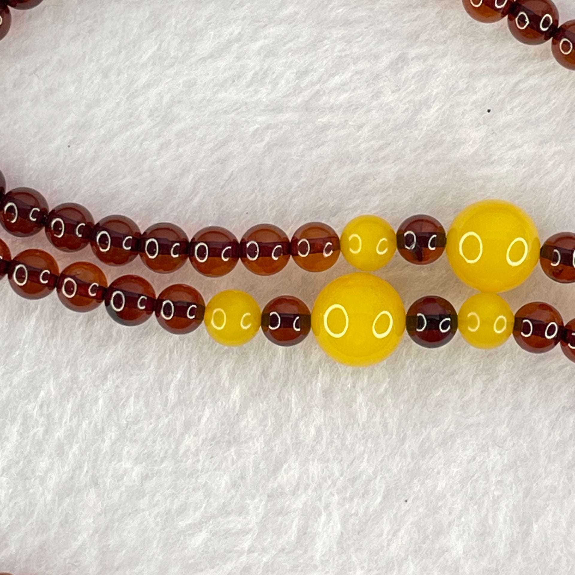 Natural Blood Red with Yellow Amber Beads Necklace 天然血珀项链 12.27g 60cm 9.4mm 3 Beads 5.7mm 6 Beads 5.1mm 104 Beads - Huangs Jadeite and Jewelry Pte Ltd