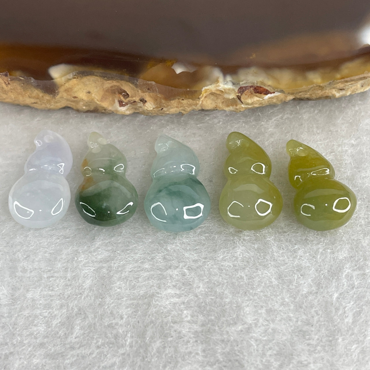 Natural Type A Multi-Color Jadeite Hulu Set for Jewelry Making | 5-Piece Yellow, Green & Lavender Gourd Charm Loose Stones (4.40g 15.0x8.4x4.7mm)