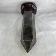 Good Grade Natural Labradorite Tower with Wooden Stand Display 1109.6g 260.5 by 192.7 by 75.2mm - Huangs Jadeite and Jewelry Pte Ltd