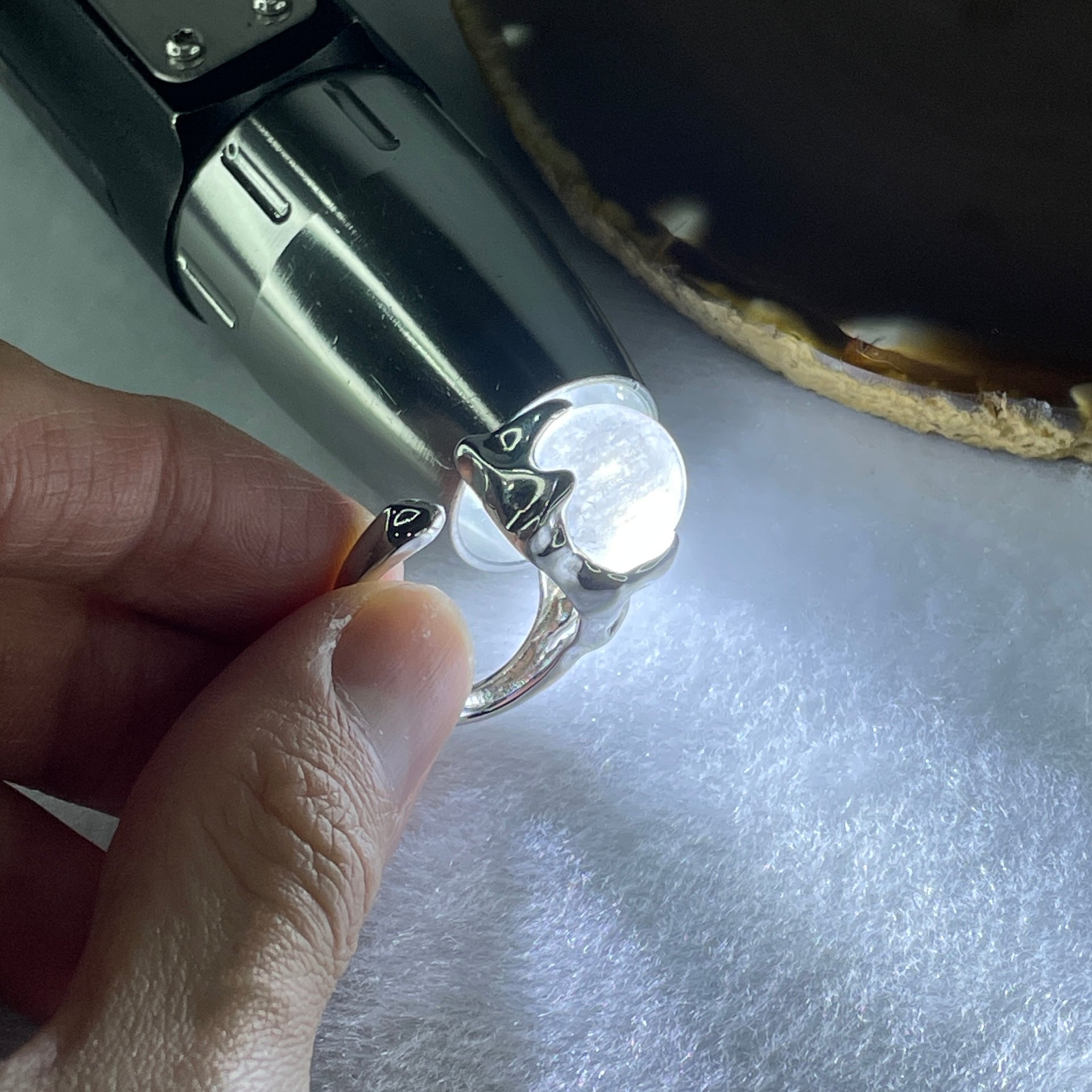 Natural-White-Phantom-Quartz-Bead-in-S925-Sliver-Ring-7.63g-13.2-by-11.0mm-US-7-HK-15
