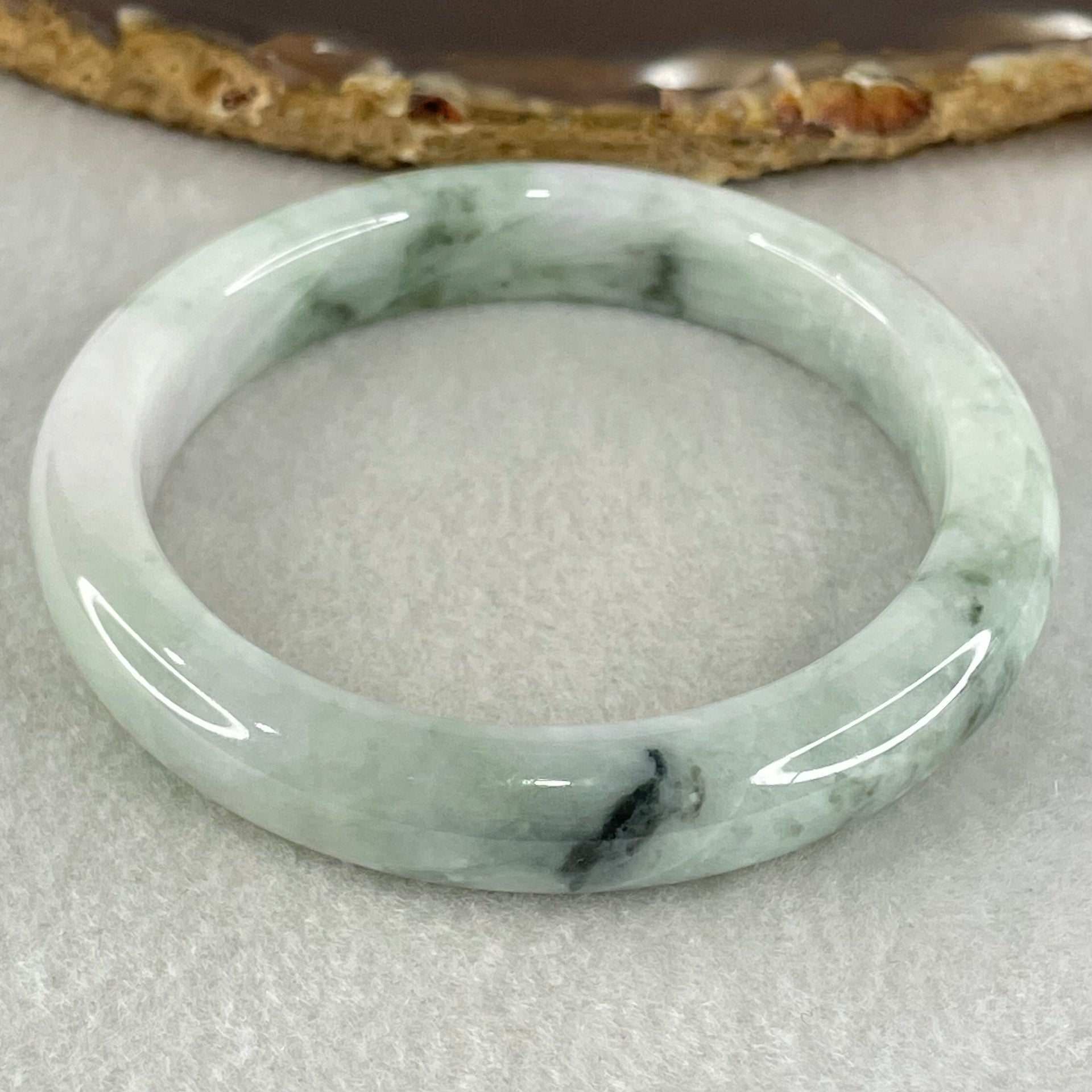Type A Light Green with Blueish Green piao Hua Floral Jadeite Bangle 40.51g Inner Diameter 52.6mm 10.2 by 8.5mm (Internal Lines) - Huangs Jadeite and Jewelry Pte Ltd