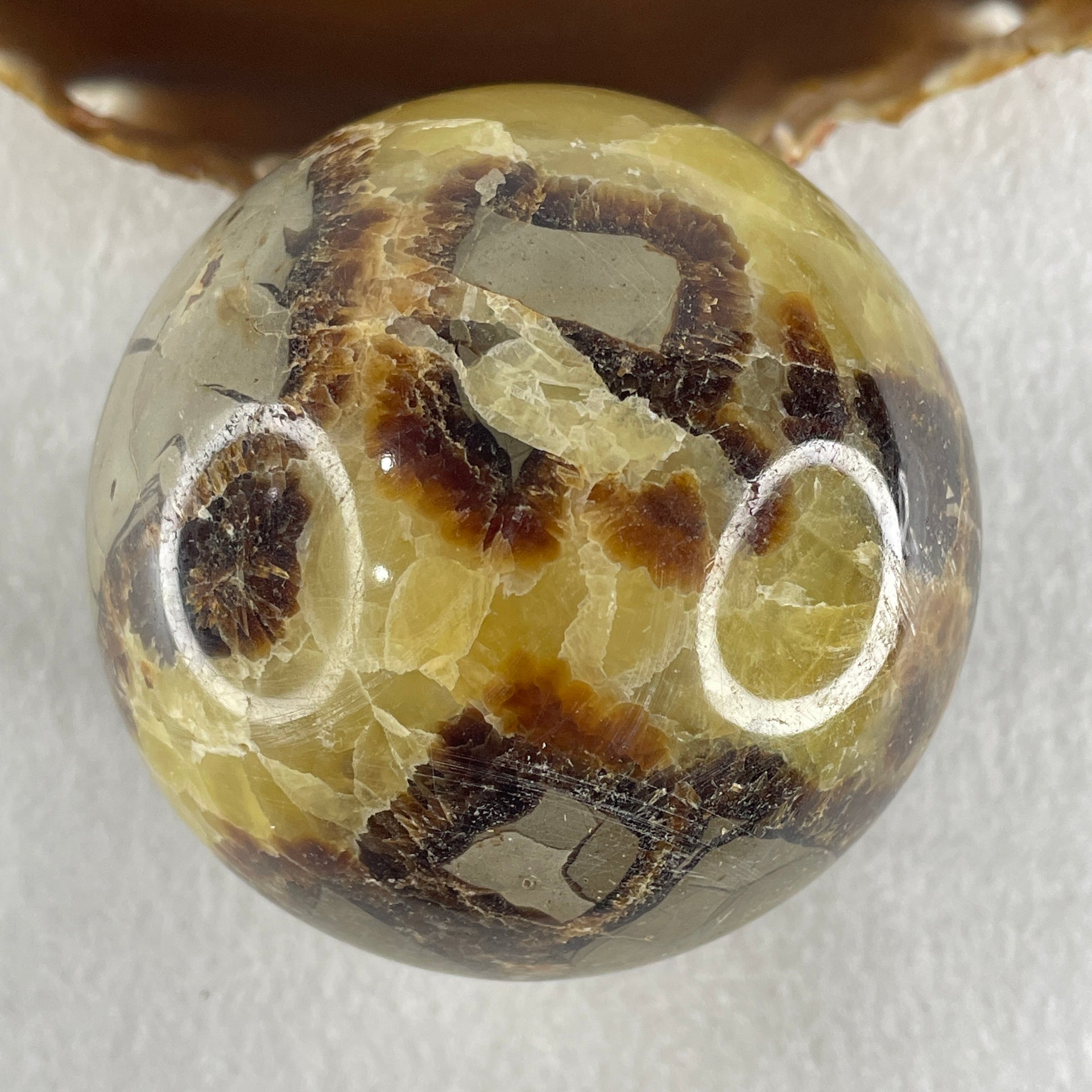 Natural Septarian Stone Ball with Clear Acrylic Display 603.31g 75.0 by 95.0mm - Huangs Jadeite and Jewelry Pte Ltd