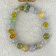 Type A Muti Color Jadeite Beads with Blueish Green Ping An Kou Donut Charm and Yellow Lotus Charm Bracelet 27.01g 15cm 9.9mm 18 Beads 14.5 by 4.1mm 1pcs - Huangs Jadeite and Jewelry Pte Ltd