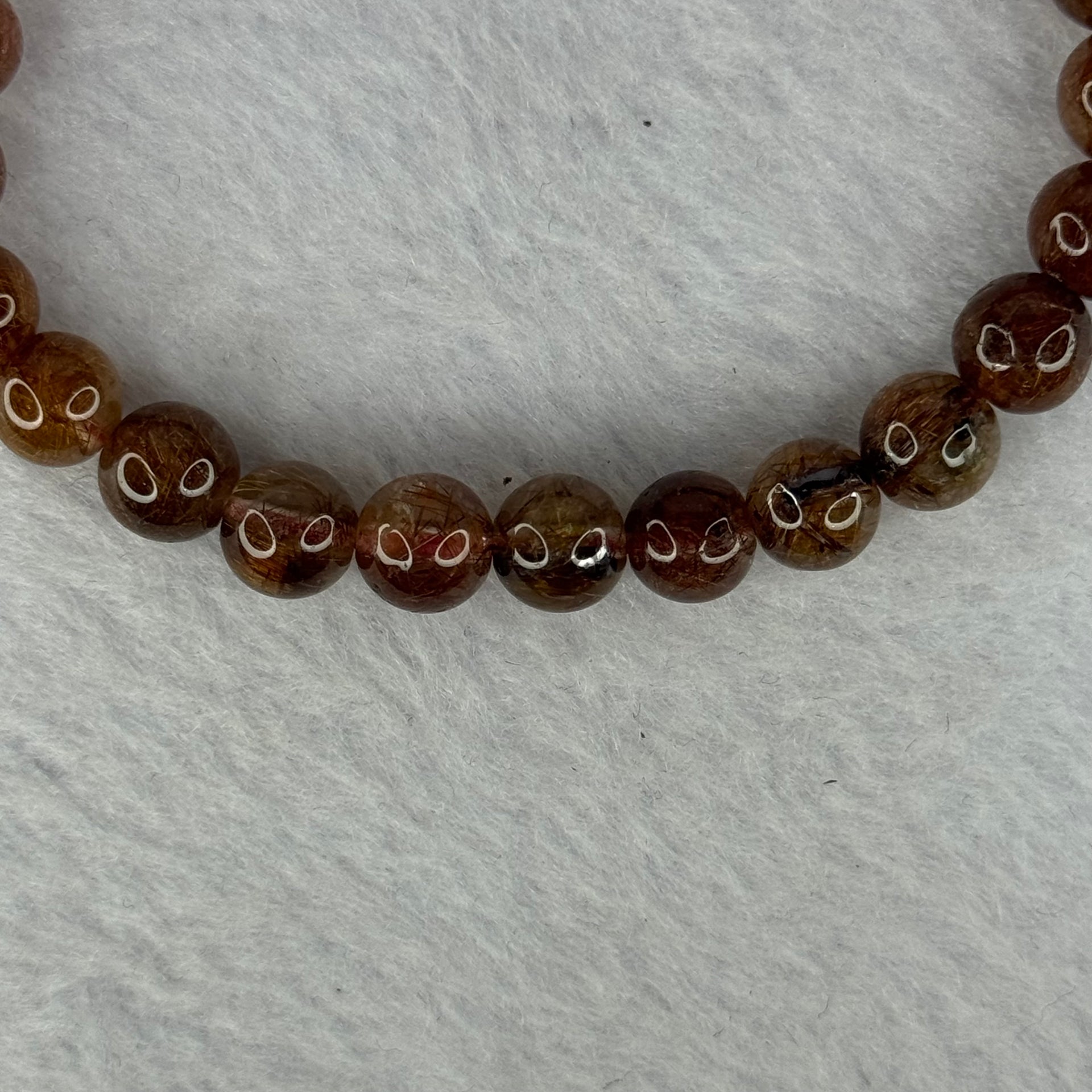 Natural Copper Rutilated Quartz Beads Bracelet 天然銅髮晶手镯 13.32g 15.5cm 7.5mm 26 Beads - Huangs Jadeite and Jewelry Pte Ltd