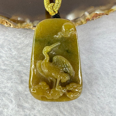 Type A Brown with Green Veins Jadeite Crane Pendent 26.16g 39.2 by 25.1 by 11.3 mm - Huangs Jadeite and Jewelry Pte Ltd