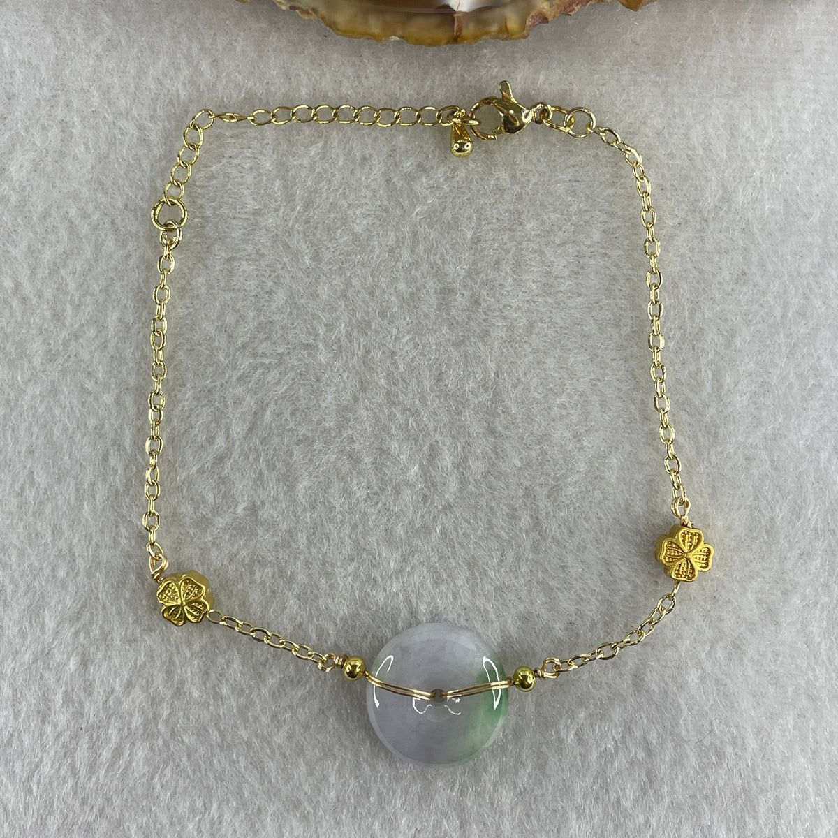 Natural Type A Lavender & Green Jadeite Ping An Kou Gold Accent Bracelet | Peace Disc Adjustable Bracelet (6.55g | 13–21cm | 17.2 x 5.5mm) - Huangs Jadeite and Jewelry Pte Ltd