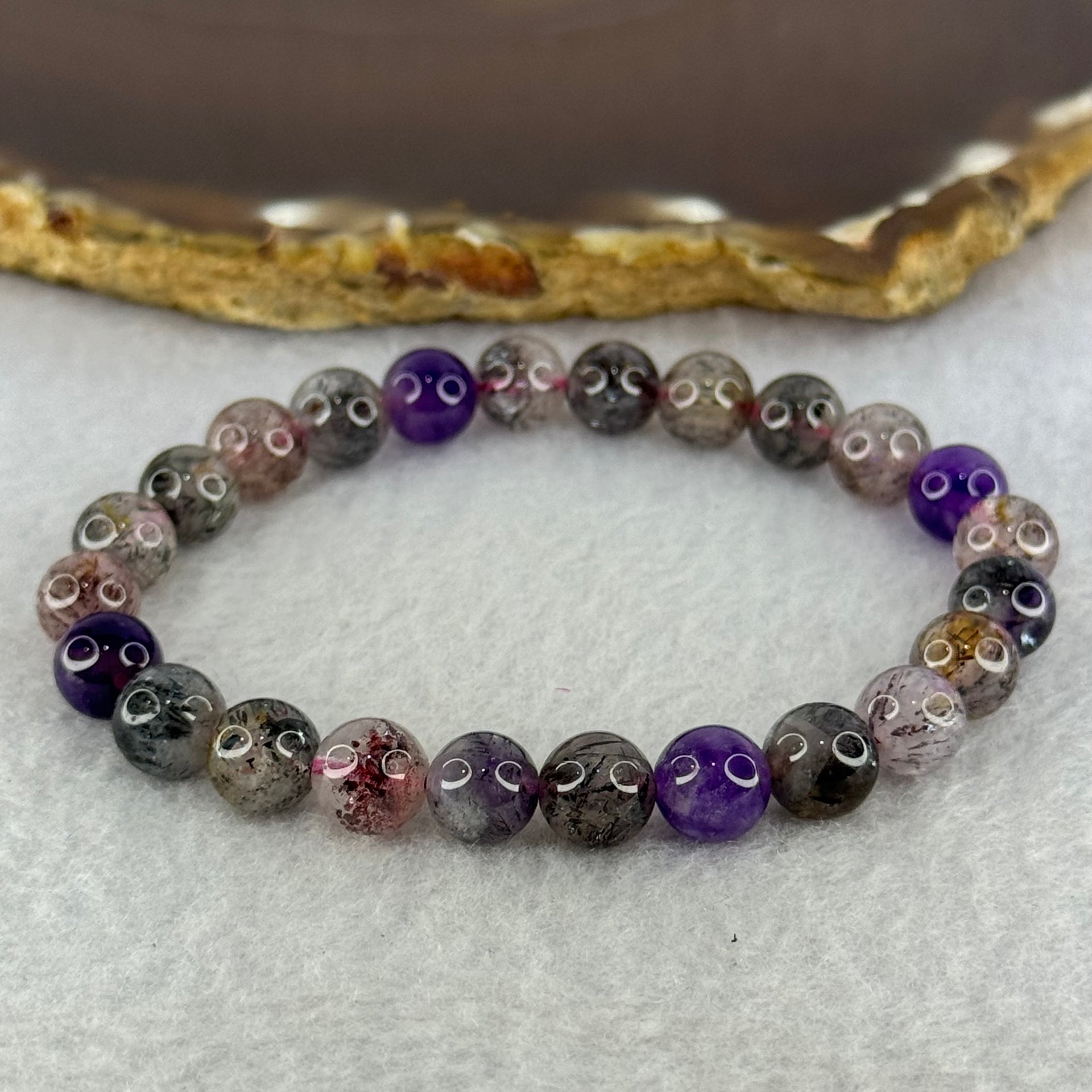 Natural Super 7 Beads Bracelet 15.09g 15cm 7.9mm 25 Beads - Huangs Jadeite and Jewelry Pte Ltd