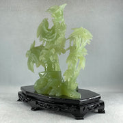 Natural Green Serpentine Double Phoenix with Bamboo Treen and Flower with Wooden Stand Display 1,096.7g 220.0 by 130.0 by 220.0mm - Huangs Jadeite and Jewelry Pte Ltd