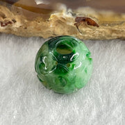 Natural Type A Lao Keng Old Mine Green Jadeite Flora Carving Bead Charm 1.36g 11.4mm - Huangs Jadeite and Jewelry Pte Ltd