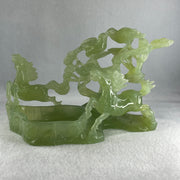 Natural Green Serpentine Double Horses with Twin Birds on Tree and Pond Display 1,254.1g L243.0 by B135.0 by H146.0mm - Huangs Jadeite and Jewelry Pte Ltd