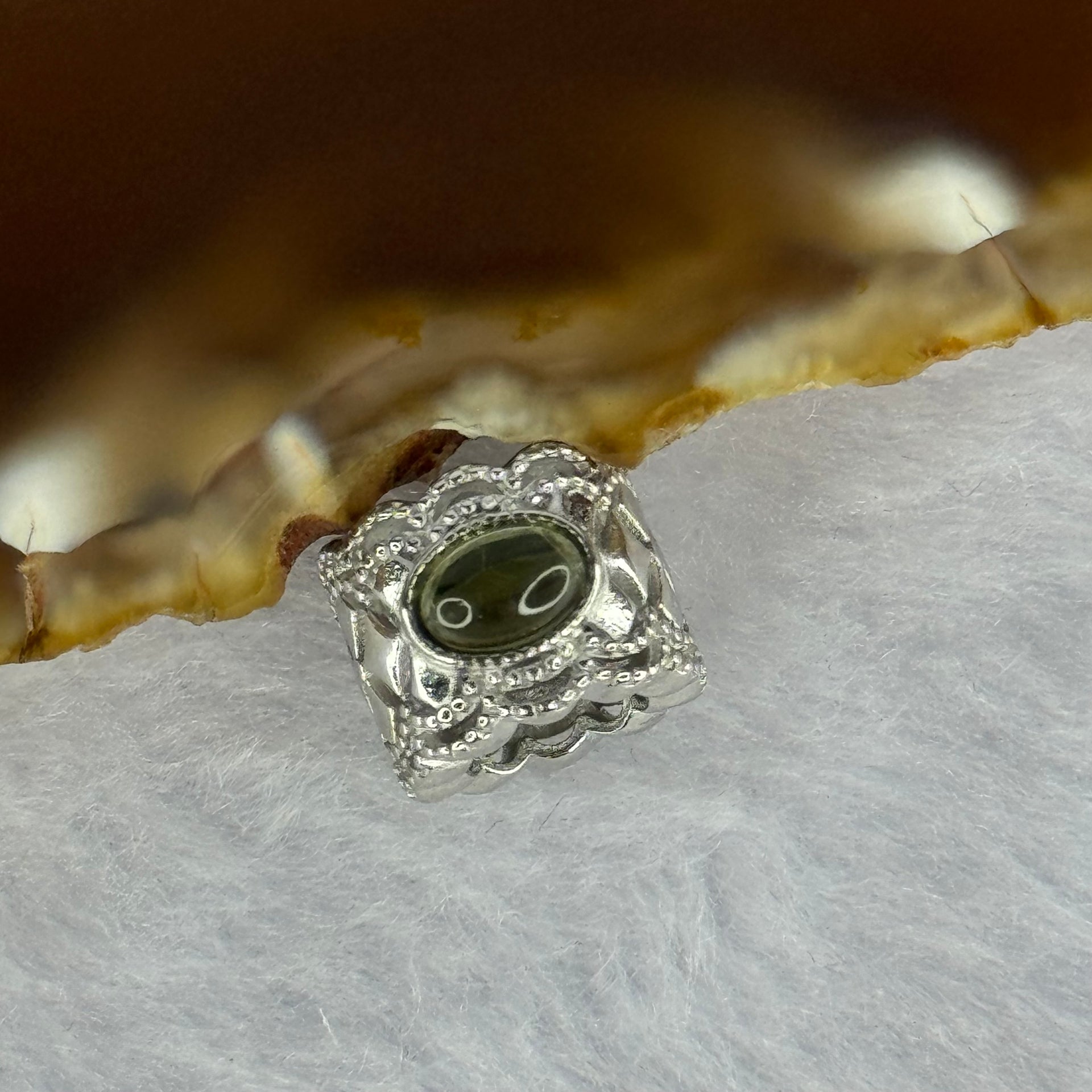 Natural Czech Republic Moldavite Meteorite Crystal in S925 Sliver Bracelet Charm 2.43g 15.1 by 11.9 by 9.4 / 6.7 by 3.8 by 2.0mm - Huangs Jadeite and Jewelry Pte Ltd