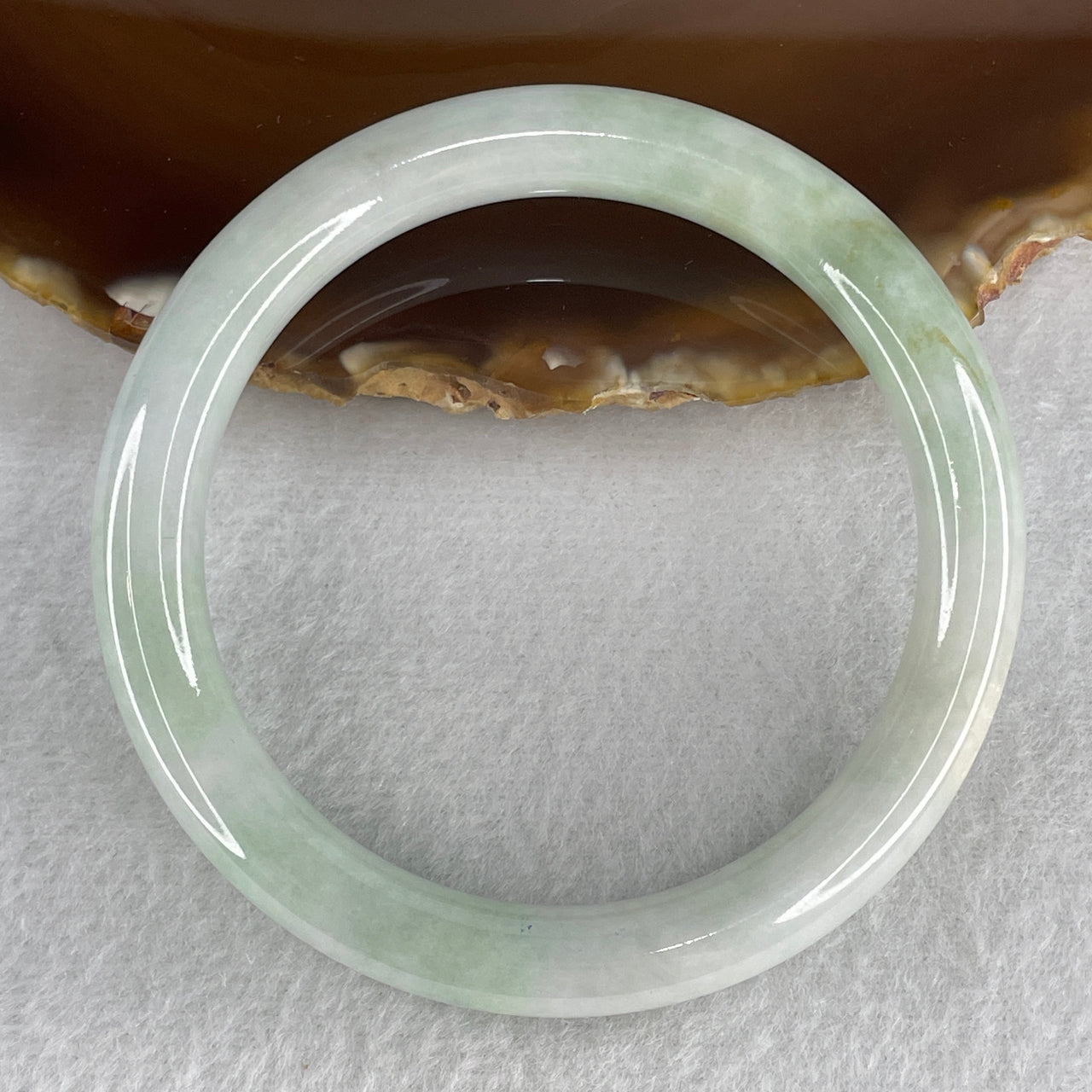 55.3mm Natural Type A Jadeite Bangle: Light Green Jade with Green Piao Hua (38.92g) - 9.0x8.9mm Width Genuine Burmese Jadeite (External Rough Internal Lines)