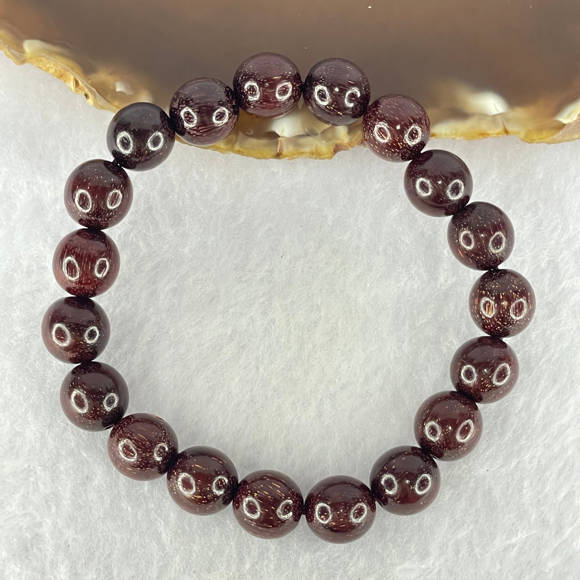 Natural Blood Rosewood Beads Bracelet 天然血檀手链 10.35g 17cm 10.5mm 19 Beads - Huangs Jadeite and Jewelry Pte Ltd
