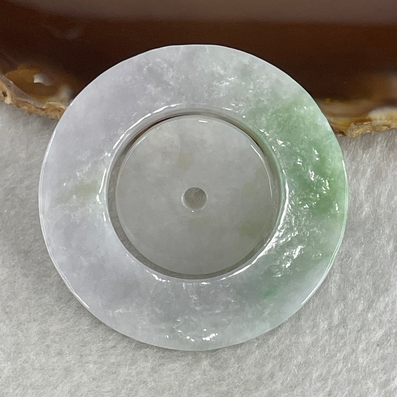 Natural Type A Faint Lavender with Green Patches Jadeite Double Ping An Kou Donut Pendant 21.47g 44.3 by 4.7mm ( 23.3 by 4.5mm ) - Huangs Jadeite and Jewelry Pte Ltd